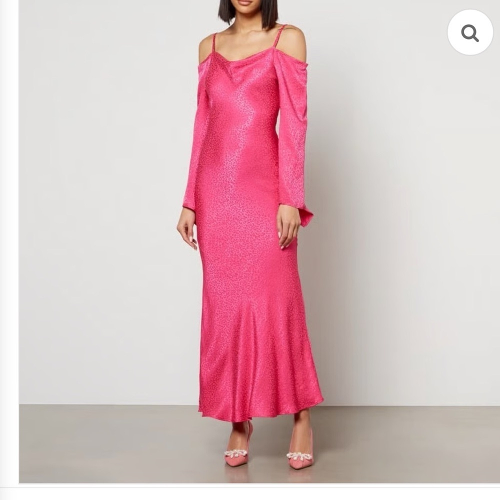Never Fully Dressed Kiri Leopard Satin-Jacquard Midi Dress